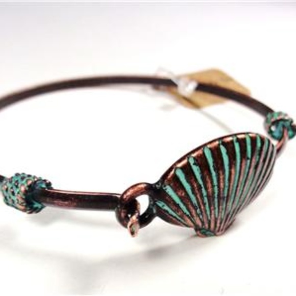 NAUTICAL COPPER AND AQUA BEACH SHELL BRACELET - Picture 2 of 3